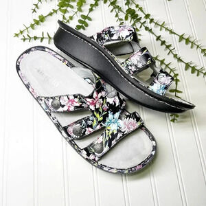 Alegria Dinah Black Floral Leather Platform Comfort Slides Women's Size 11.5/12